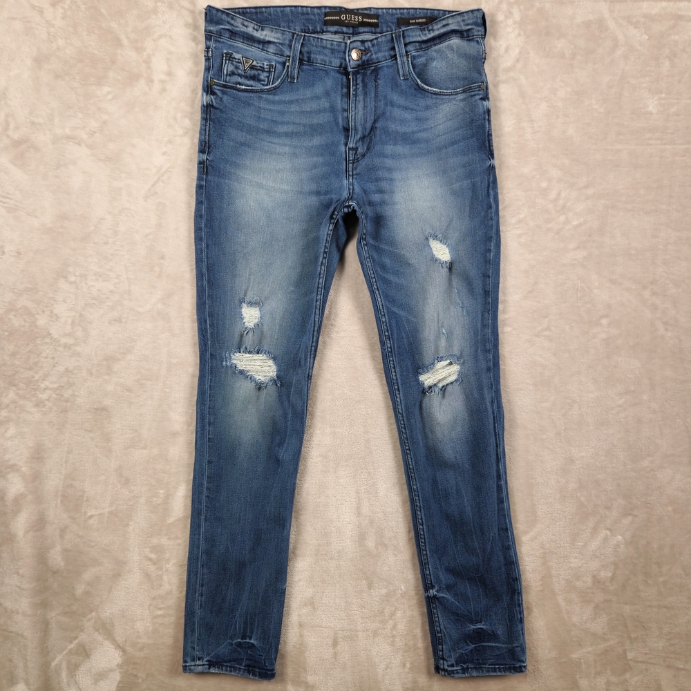 Guess Jeans Slim Tapered Distressed Men's Size W33 Blue
